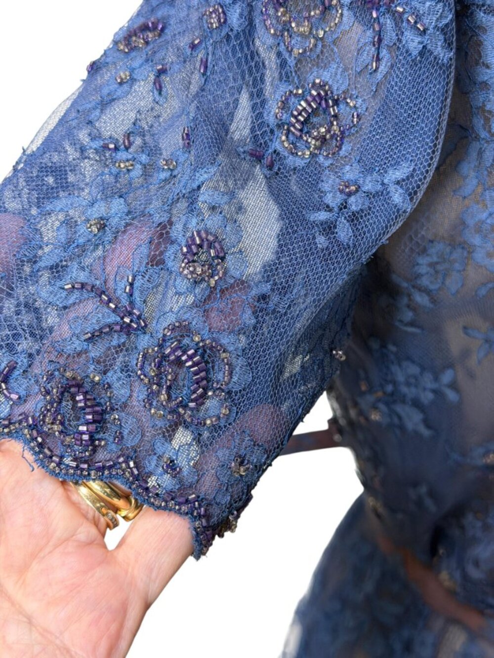 1950s blue lace dress with beaded accents Size L - Picture 7 of 11
